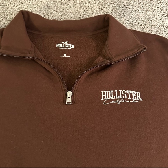 HOLLISTER California M 1/4 Zip Brown Fleece Sweatshirt R $49 - Picture 7 of 11